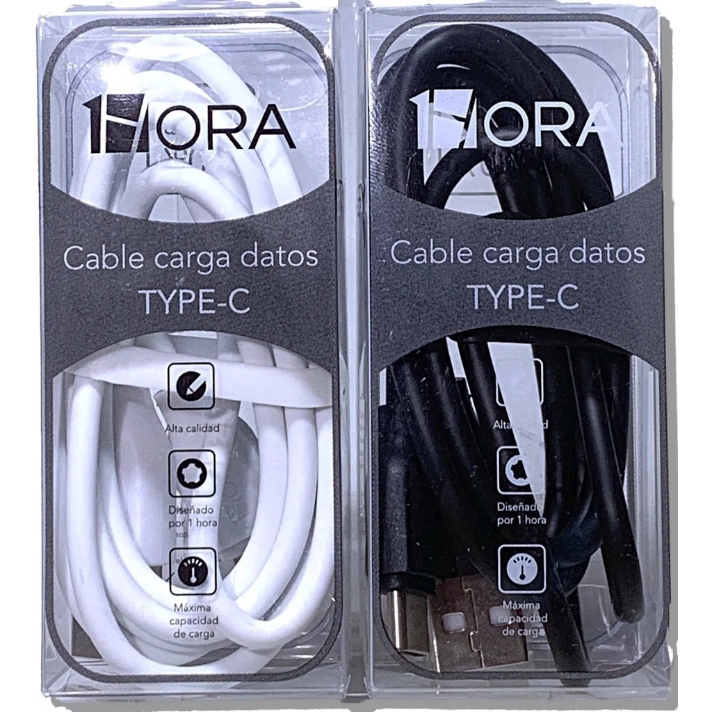 Cable USB Tipo C 1hora Caja Trasparente 2.1A  1 Metro Carga Rapida - Cab164